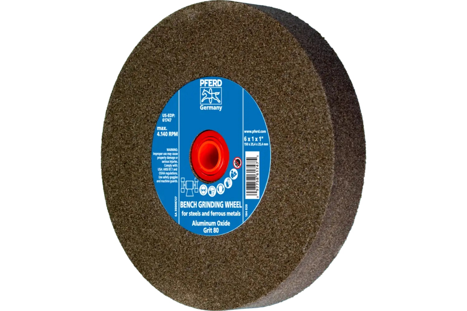 Picture of Pferd Vitrified Bench Wheel, Universal, 6" X 1 X 1-1/4, 80 Grit, Aluminum Oxide